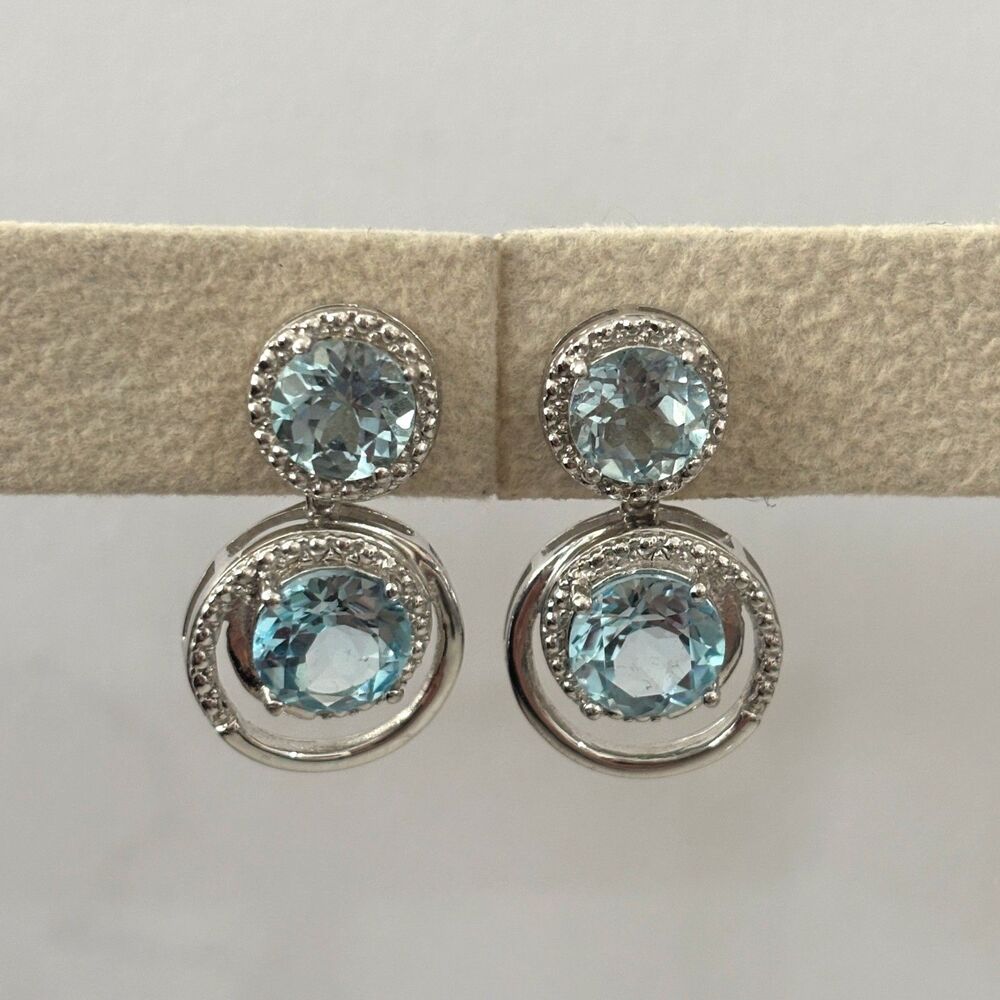 Sterling Silver 925 Blue Topaz Old Money Dangle Earrings Parisian Capsule Luxury